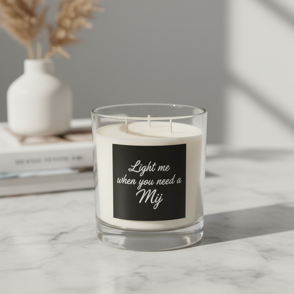 Light me when you need a Mij, lumanare cu acest text pe pahar